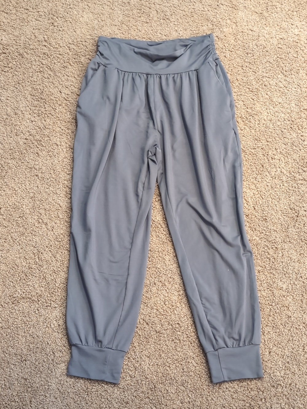 High-Waist Gray Jogger Pants with Fold-Over Waistband
